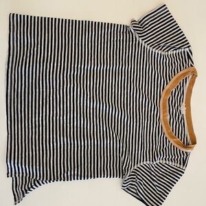 Striped Black and White Striped Anthropologie T-Shirt with Mustard Trim